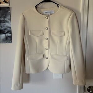 Veronica Beard Cream Structured Blazer Jacket Gold Button Small